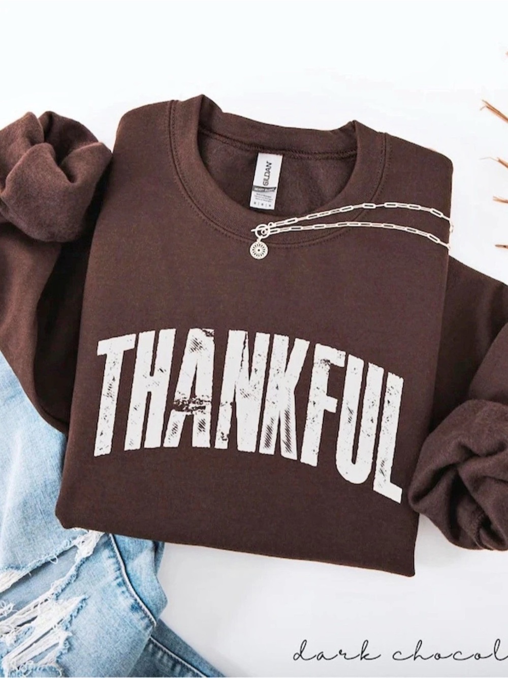 Gildan Heavy Blend Crewneck Sweatshirt Thankful Brown, Gift For Her, For Him